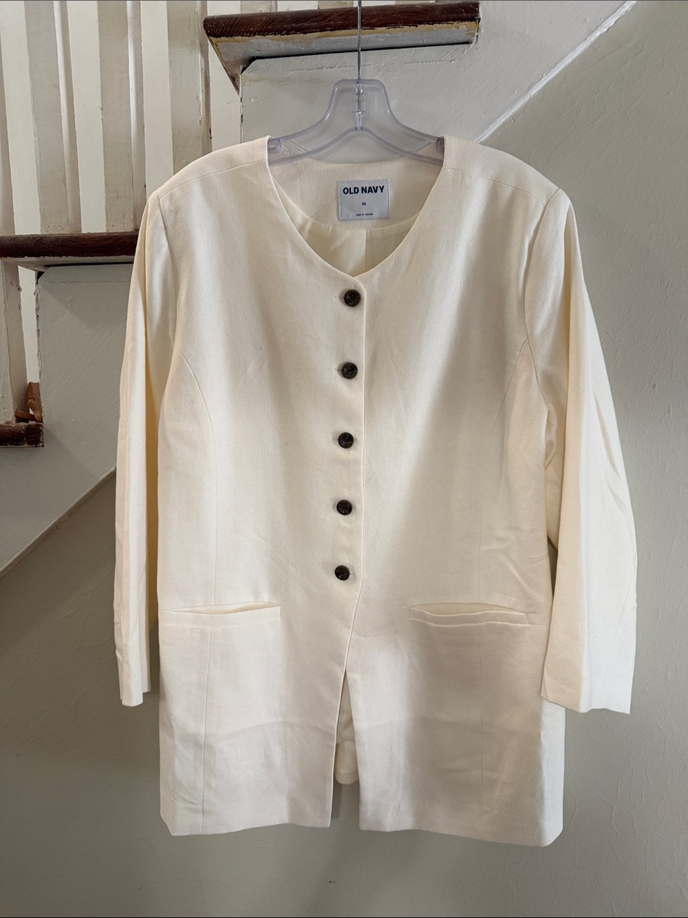 Old Navy Cream Button-Front Longline Blazer
